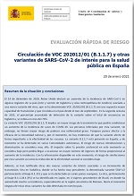 Circulación de VOC 202012/01 (B.1.1.7) y otras variantes de SARS-CoV-2 de interés para la salud pública en España. Evaluación Rápida de Riesgo