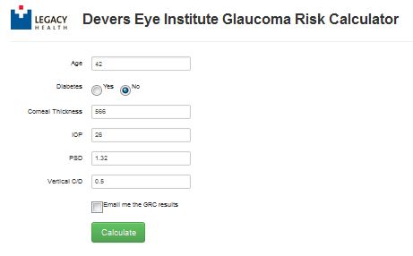 Denver Eye Insitute Glaucoma risk calculator